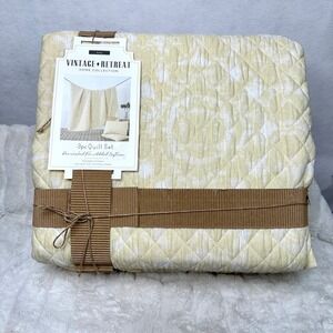 Vintage Retreat Quilt Set King Yellow New 3pc Isella Sunlight Tie Dye